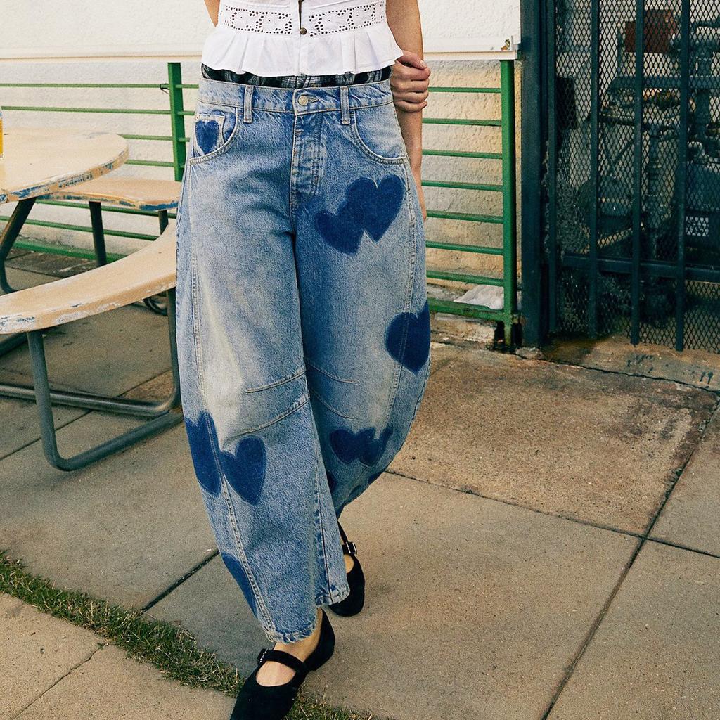 Damen Barrel Jeans Mit Herzmuster | Baggy Style