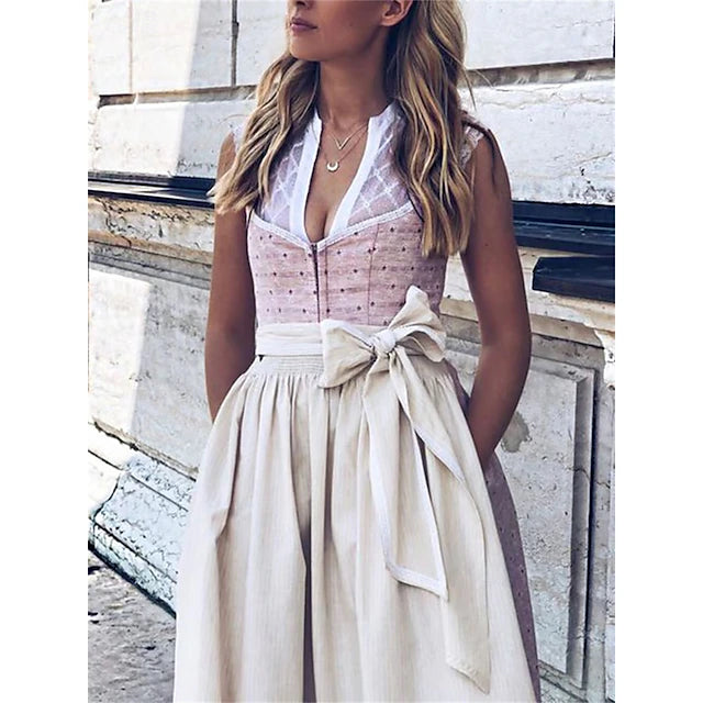 Damen Dirndl Mit Schürze Und Schleife Oktoberfest | Midi Tracht