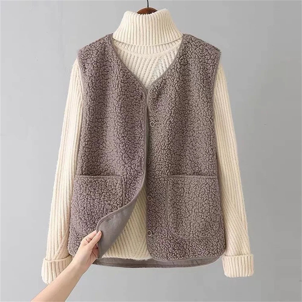 Damen Gilet Warm Mit Taschen | Teddy-Fleece
