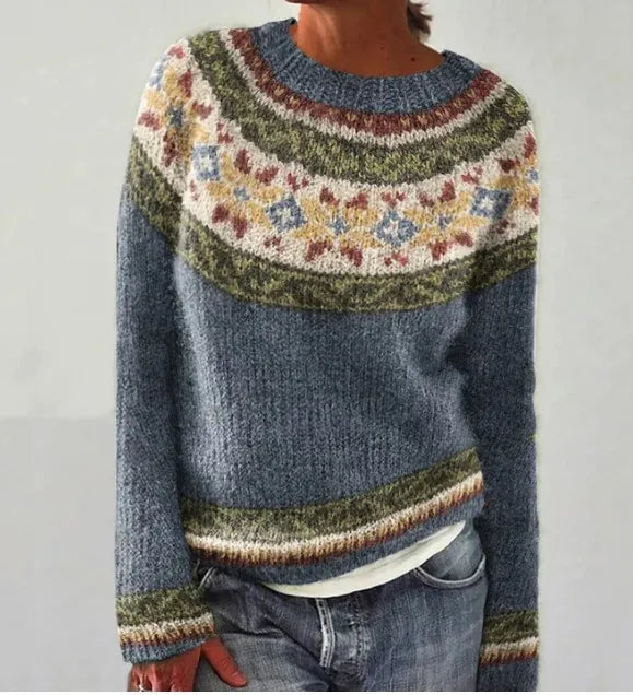 Damen Norweger Pullover Mit Rundhals & Strickmuster | Warm