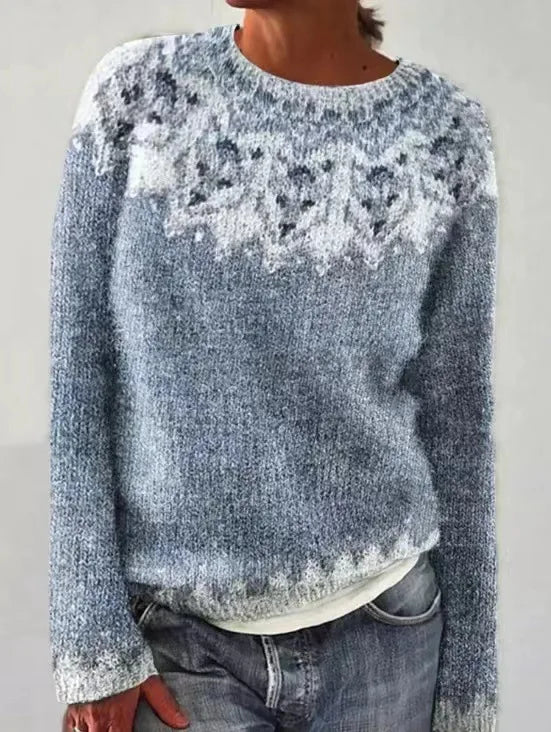 Damen Norweger Pullover Mit Rundhals & Strickmuster | Warm