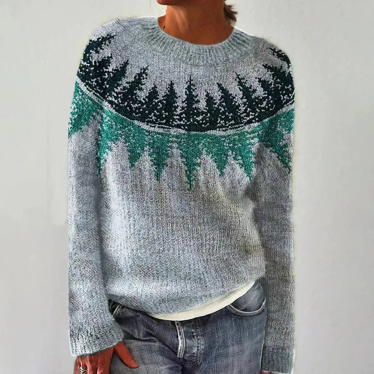 Damen Norweger Pullover Mit Rundhals & Strickmuster | Warm