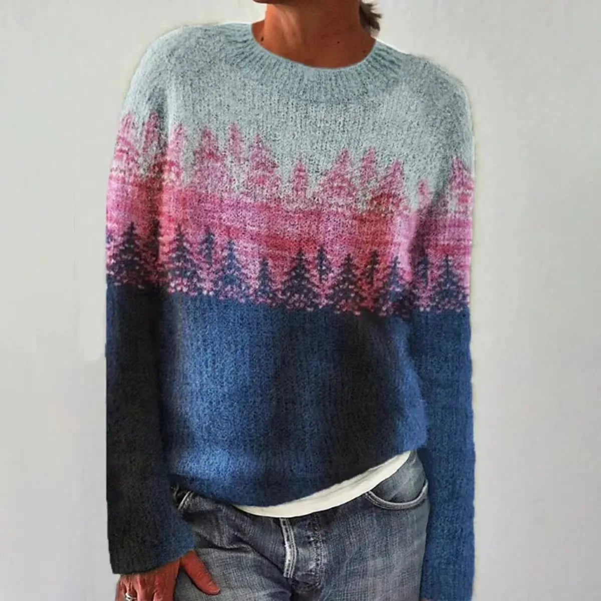 Damen Norweger Pullover Mit Rundhals & Strickmuster | Warm