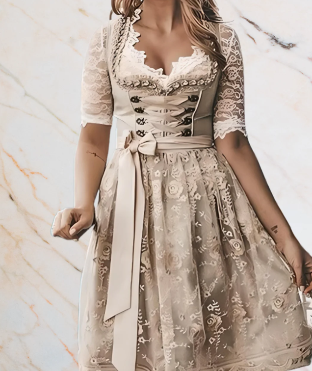 Damen Oktoberfest Dirndl Mit Spitze Und Schürze | Midi