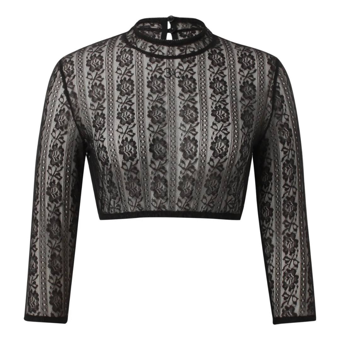 Damen Oktoberfest Dirndlbluse Hochgeschlossen | 3/4 Ärmel