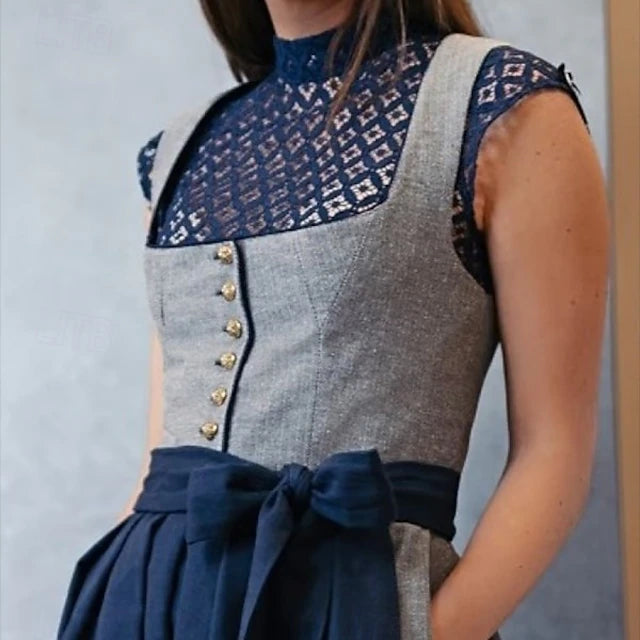 Damen Oktoberfest Dirndlbluse Hochgeschlossen | Ärmellos