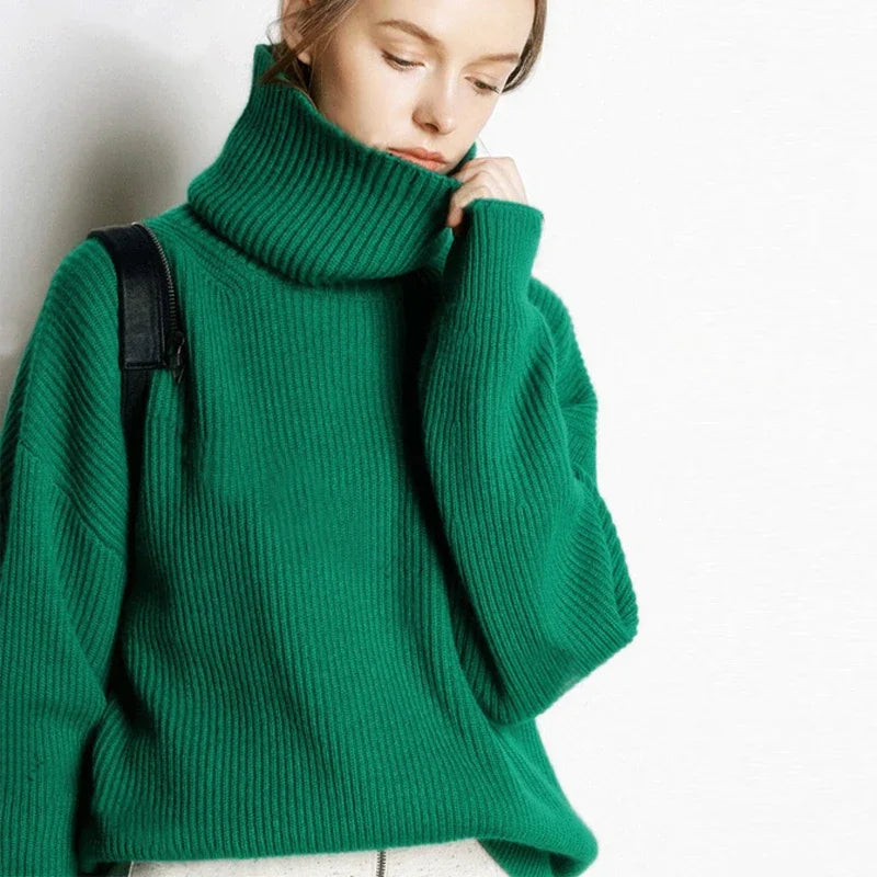 Damen Oversize Pullover Mit Rollkragen | Strick