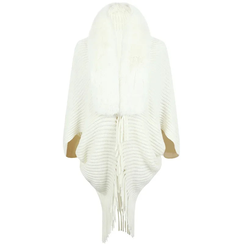 Damen Poncho Mit Fransen Und Streifenstruktur | Winter