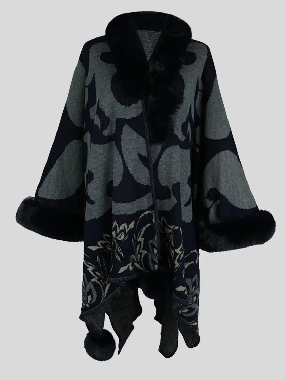 Damen Poncho Mit Muster Oversize | Winter