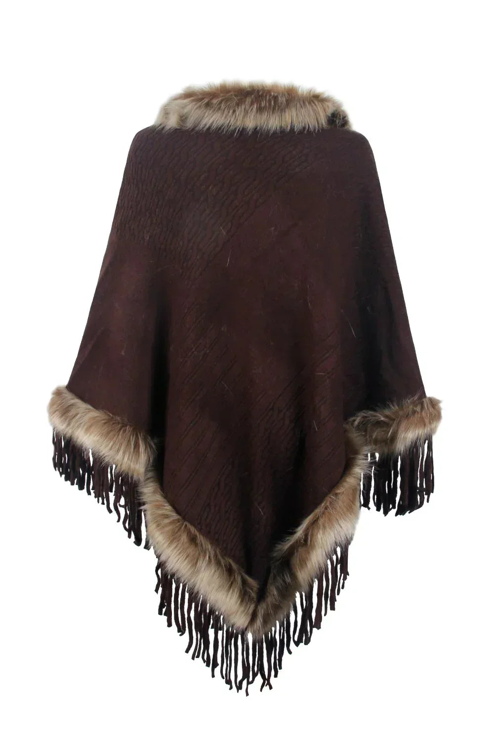 Damen Poncho Mit Strukturmuster Und Fransen | Winter