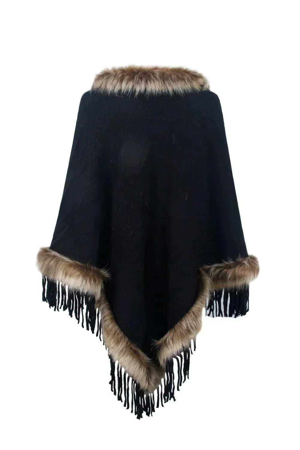 Damen Poncho Mit Strukturmuster Und Fransen | Winter
