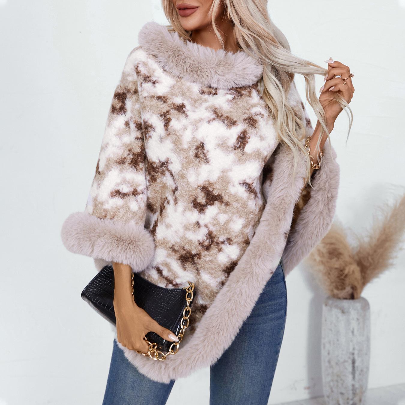 Damen Poncho Warm Mit Fleecekragen | Lang