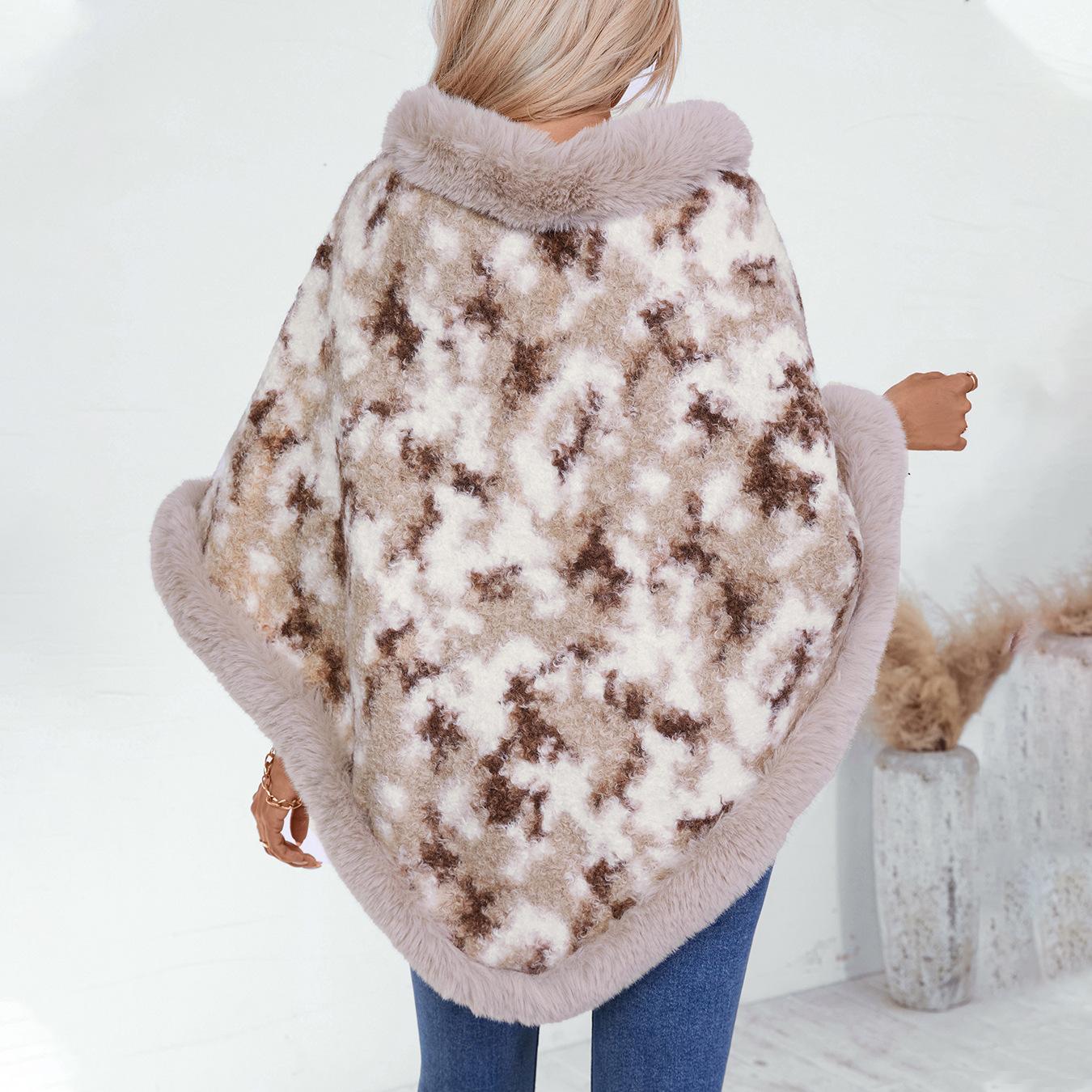 Damen Poncho Warm Mit Fleecekragen | Lang