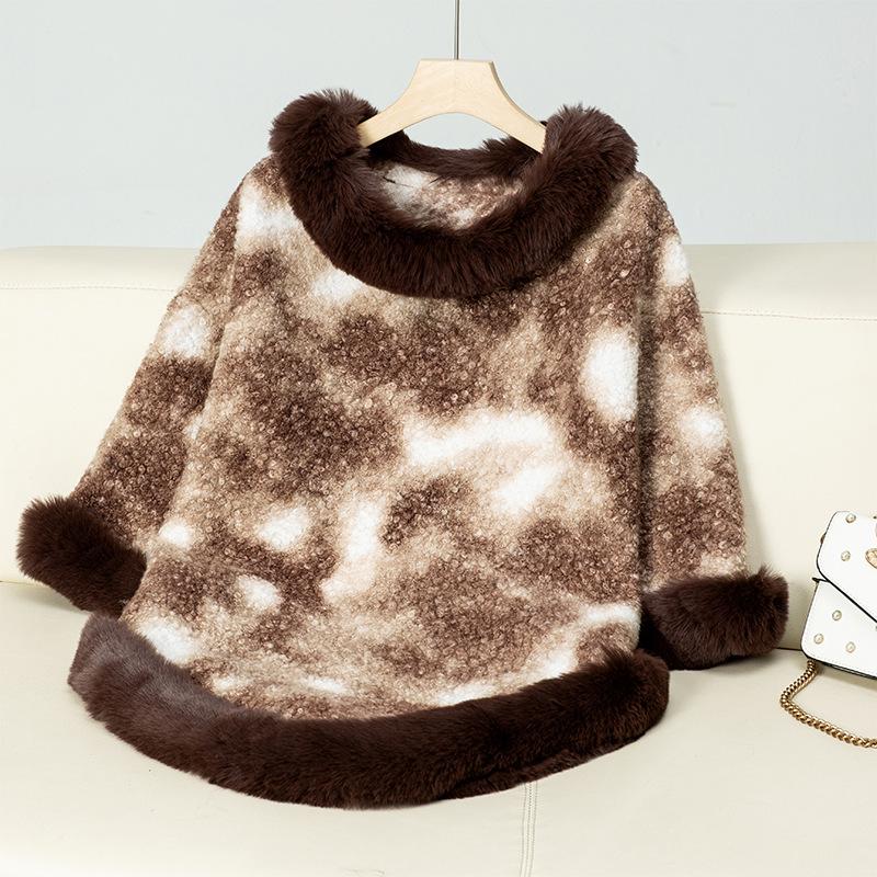 Damen Poncho Warm Mit Fleecekragen | Lang