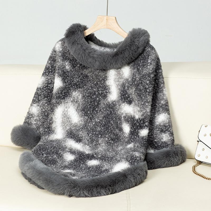 Damen Poncho Warm Mit Fleecekragen | Lang