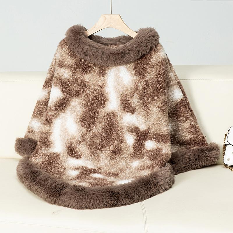 Damen Poncho Warm Mit Fleecekragen | Lang