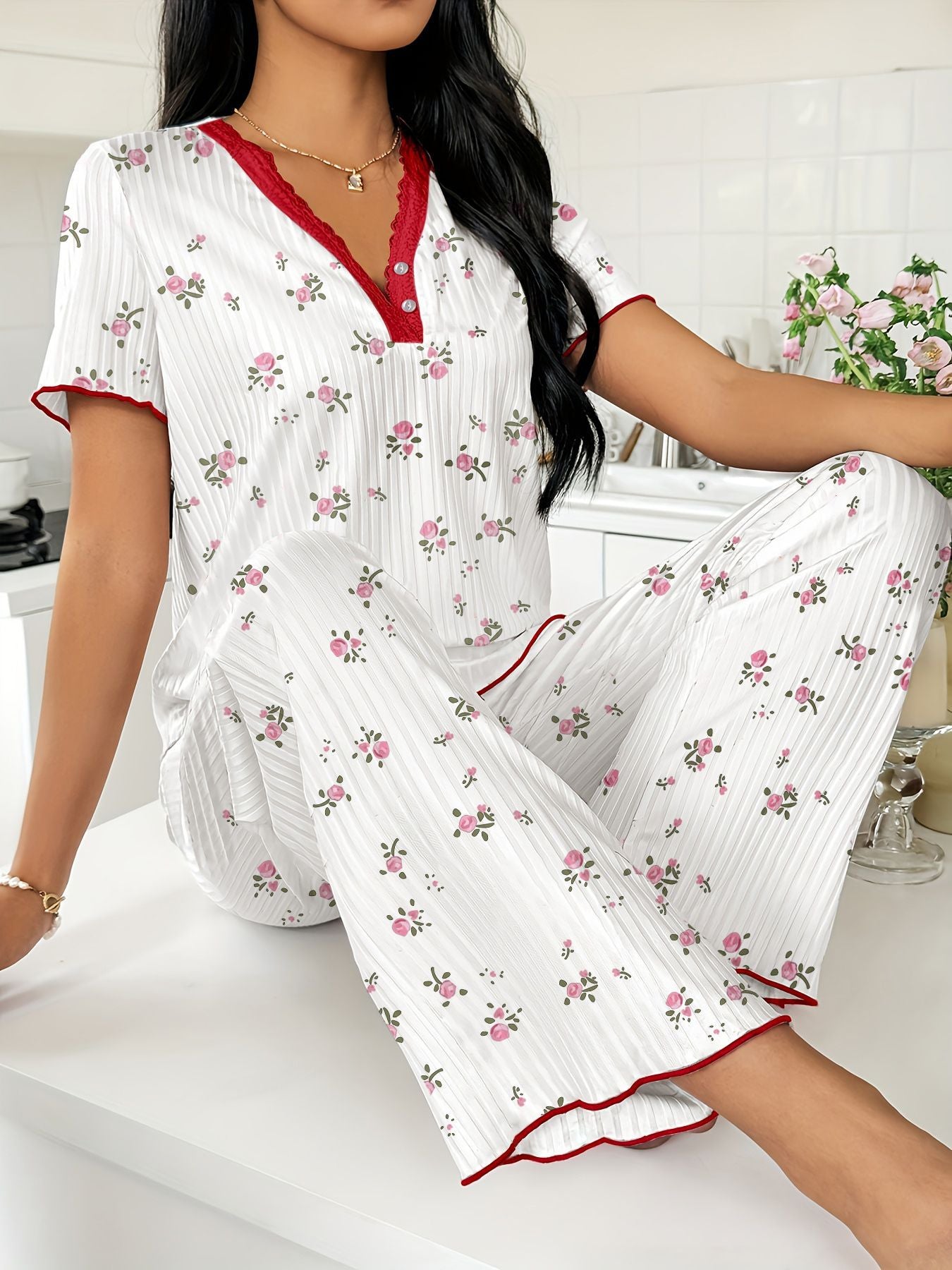 Damen Pyjama Mit Hose Und Oberteil | Bedruckt