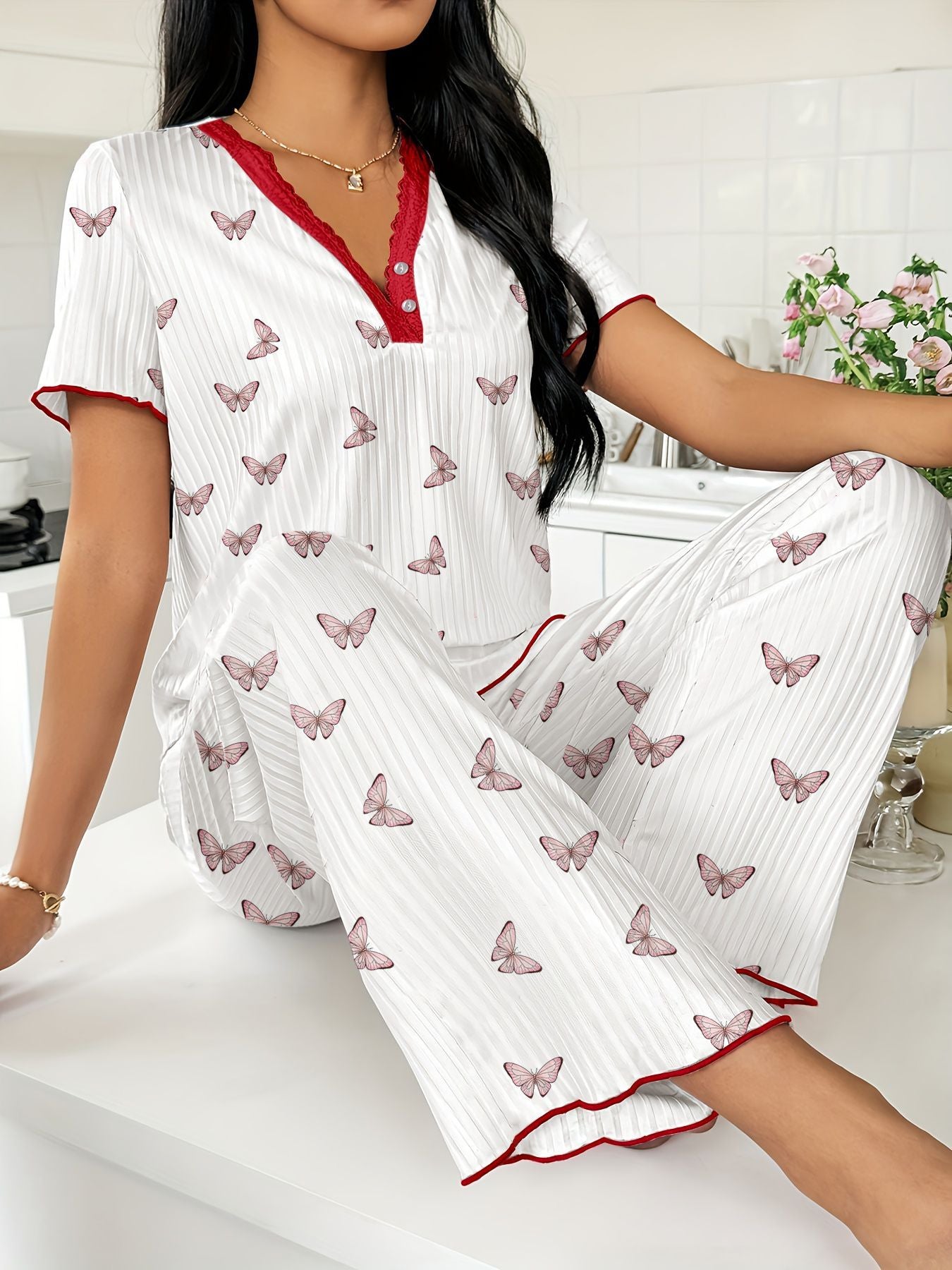 Damen Pyjama Mit Hose Und Oberteil | Bedruckt