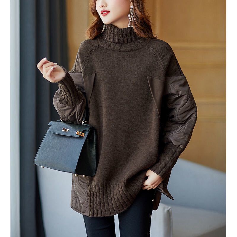 Damen Rollkragen Strickpullover Mit Steppärmeln & Knöpfen | Warm