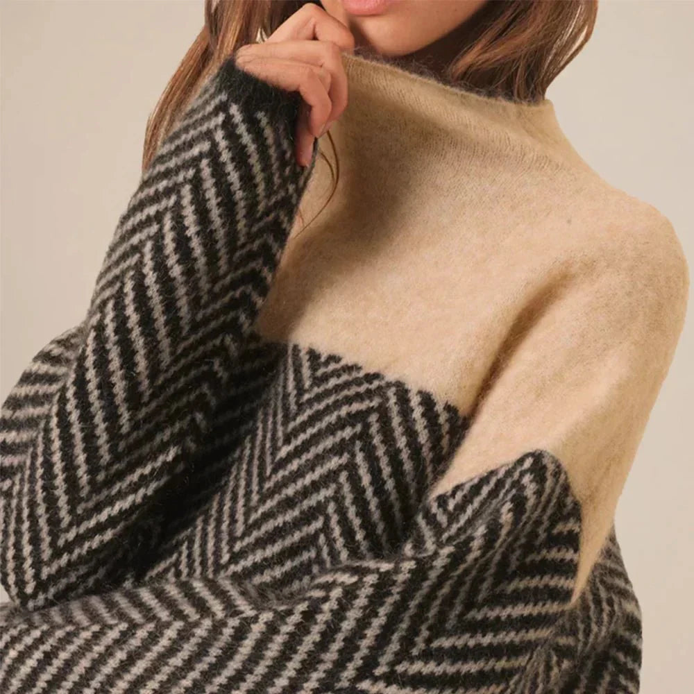 Damen Rollkragenpullover Mit Kontrastmuster | Warm