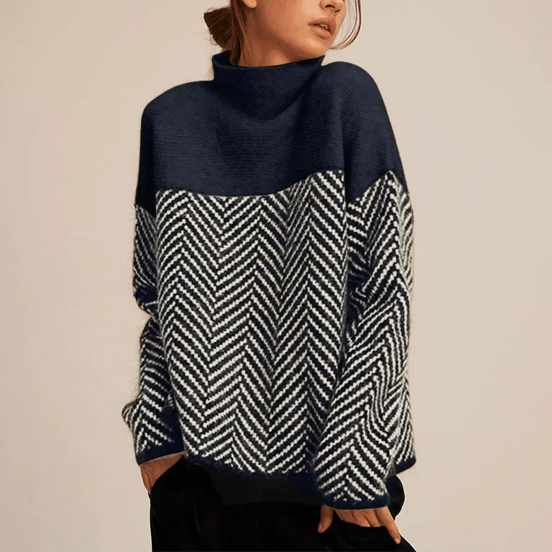 Damen Rollkragenpullover Mit Kontrastmuster | Warm