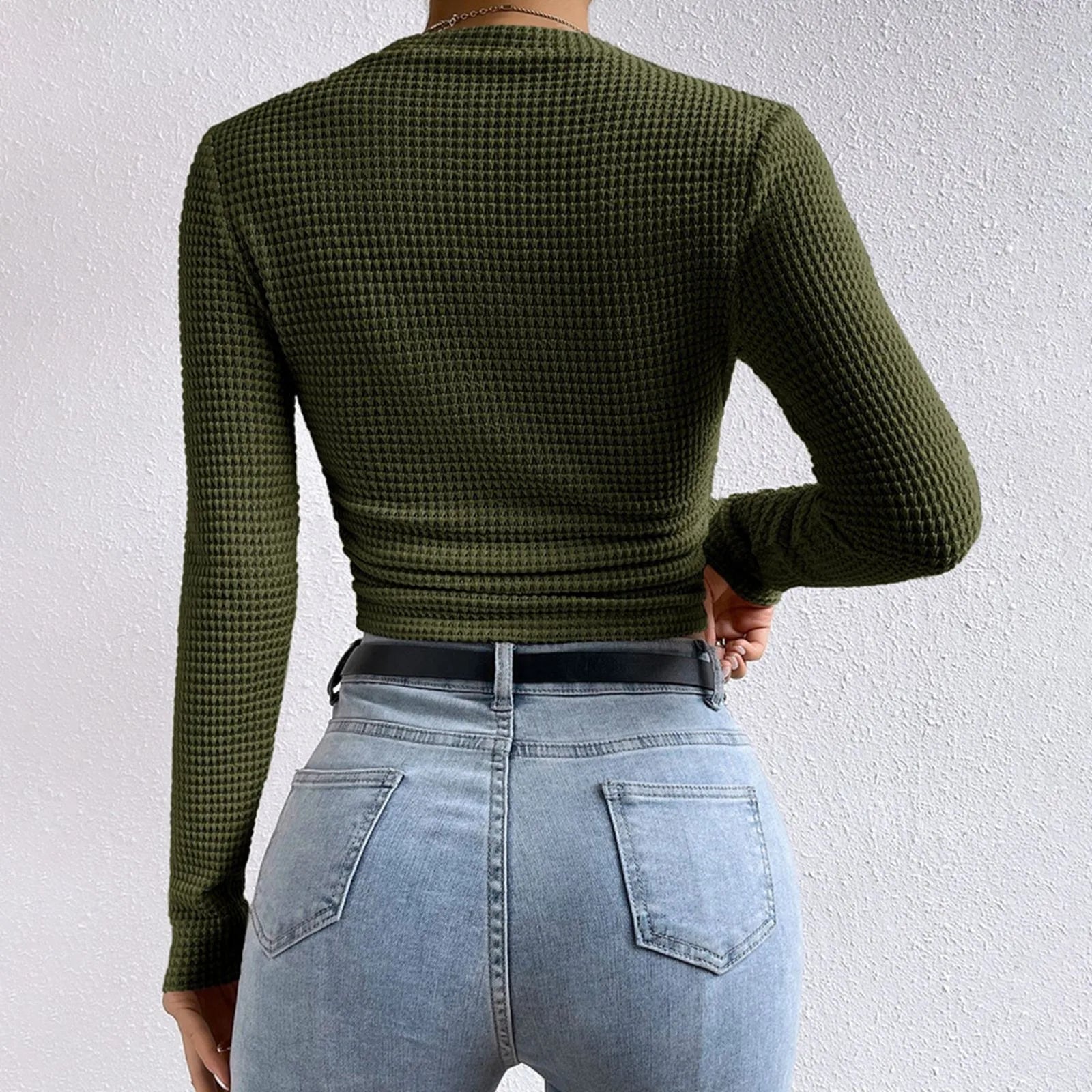 Damen Waffle Bluse | Langarm
