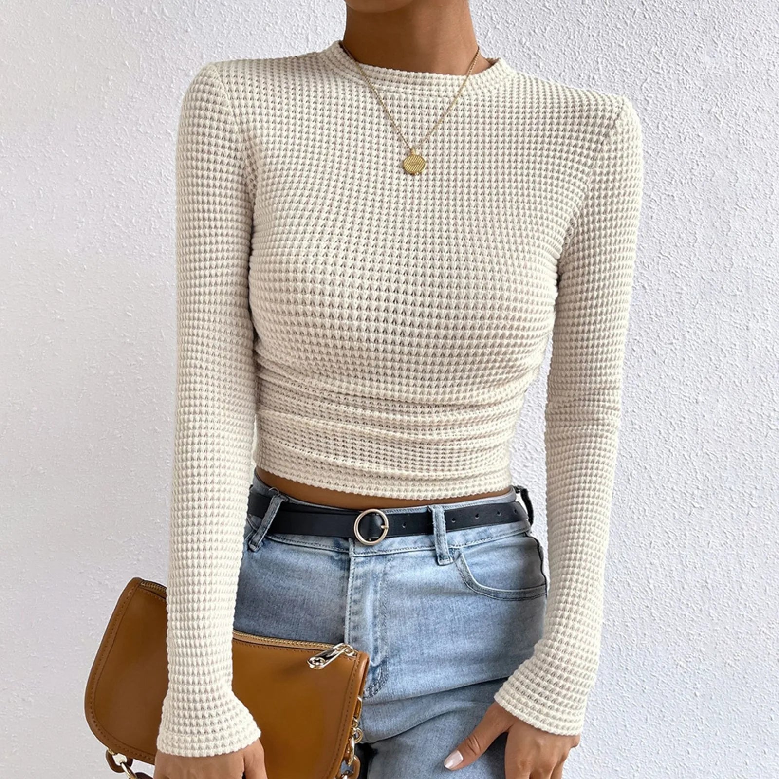 Damen Waffle Bluse | Langarm