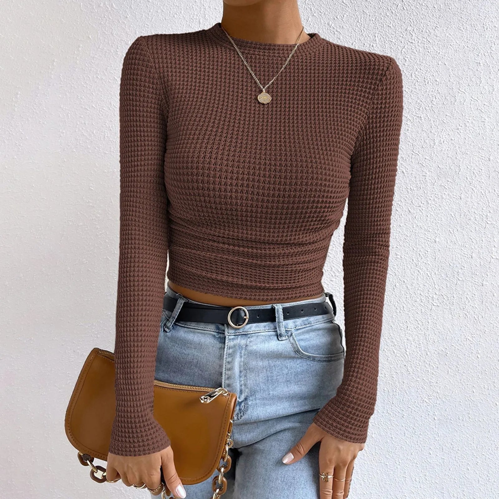 Damen Waffle Bluse | Langarm