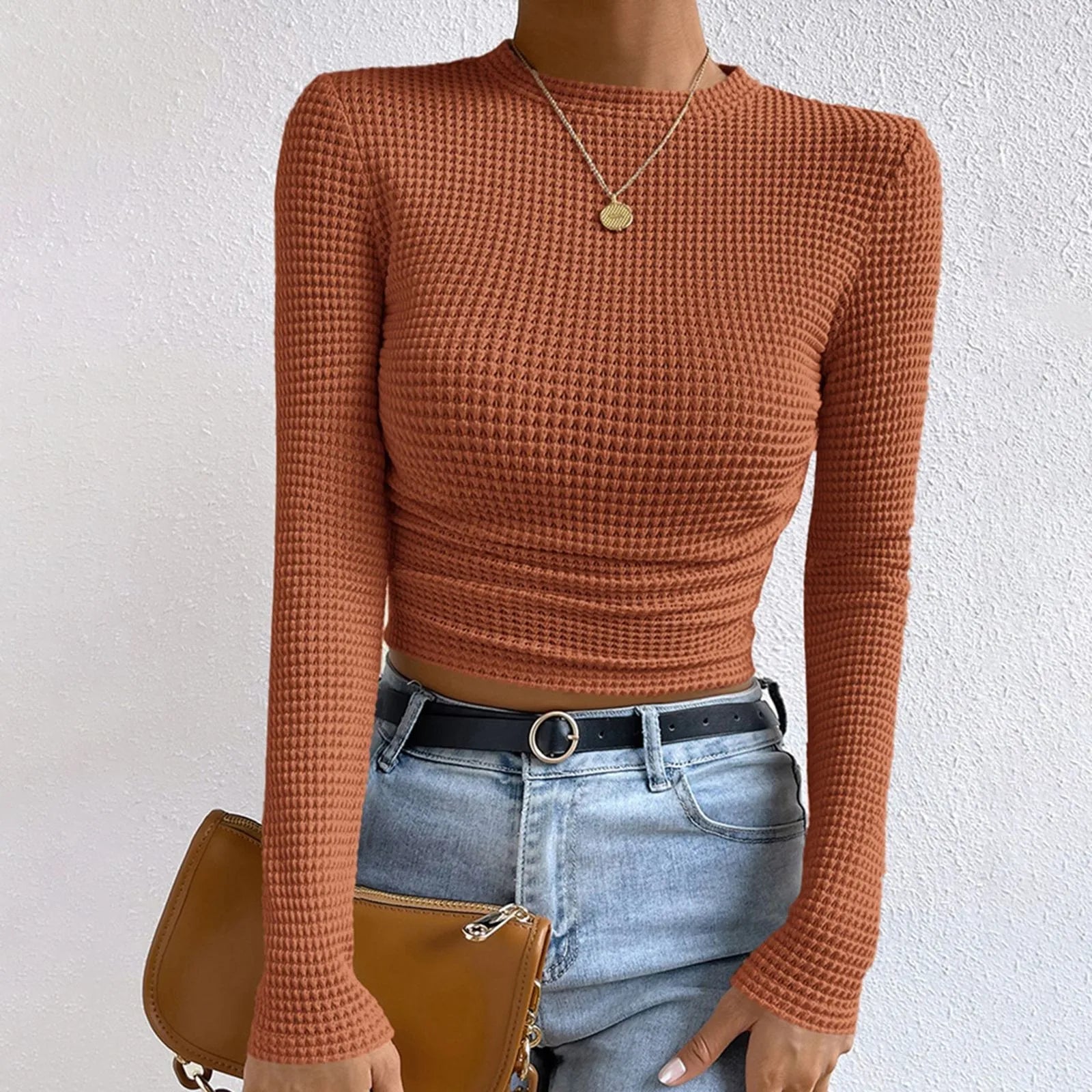 Damen Waffle Bluse | Langarm