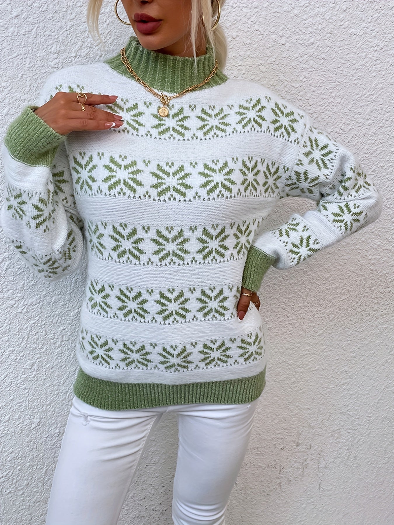 Damen Weihnachten Pullover Mit Norweger Muster | Rollkragen