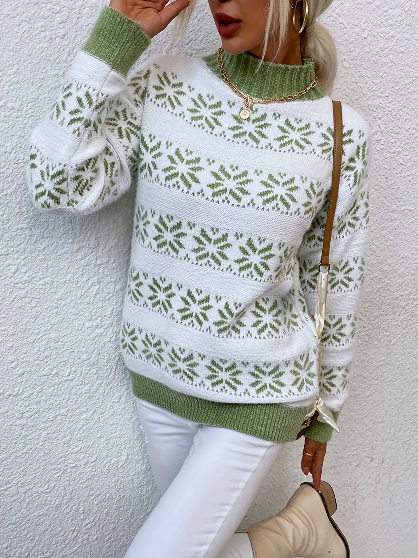 Damen Weihnachten Pullover Mit Norweger Muster | Rollkragen