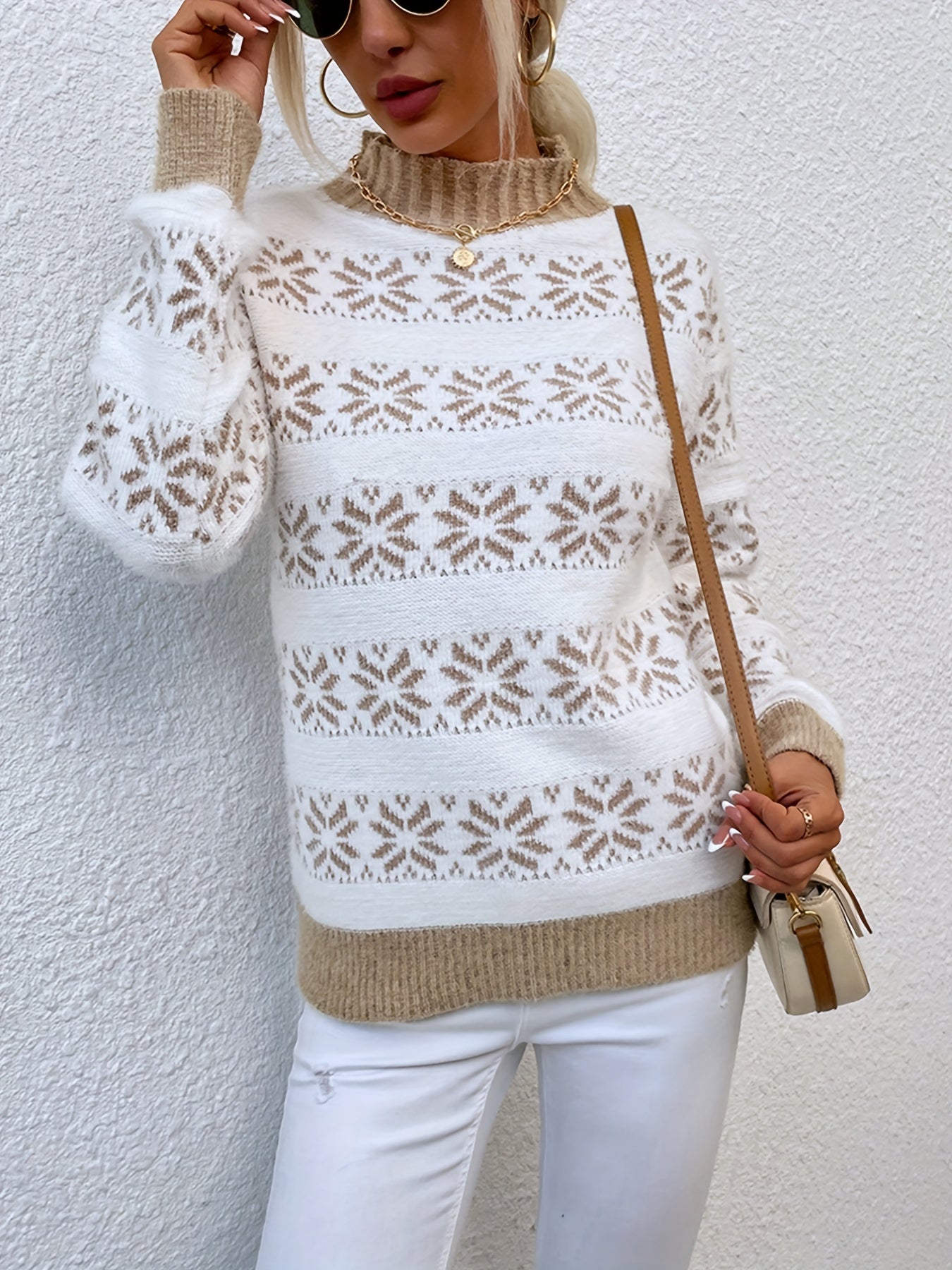 Damen Weihnachten Pullover Mit Norweger Muster | Rollkragen