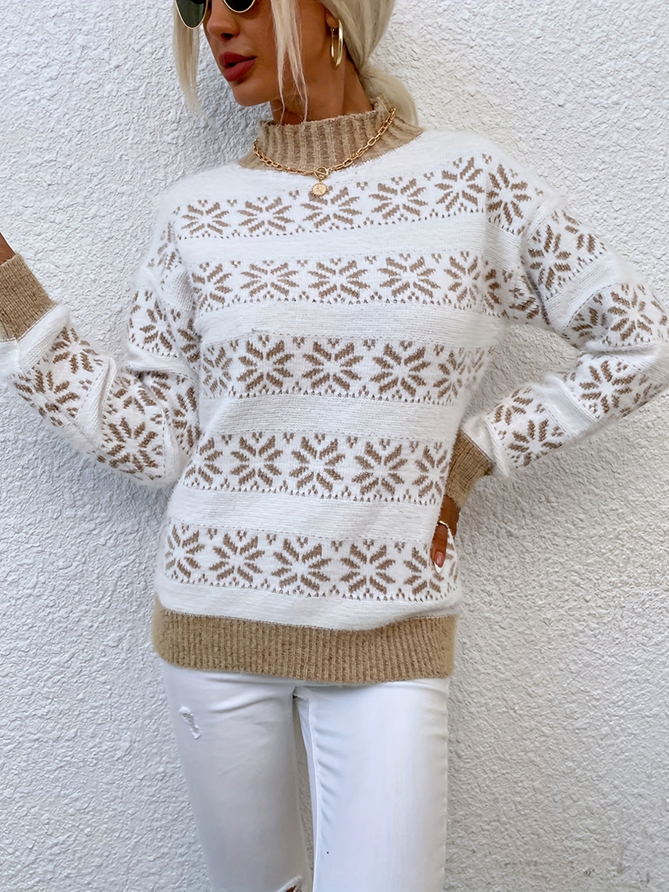 Damen Weihnachten Pullover Mit Norweger Muster | Rollkragen