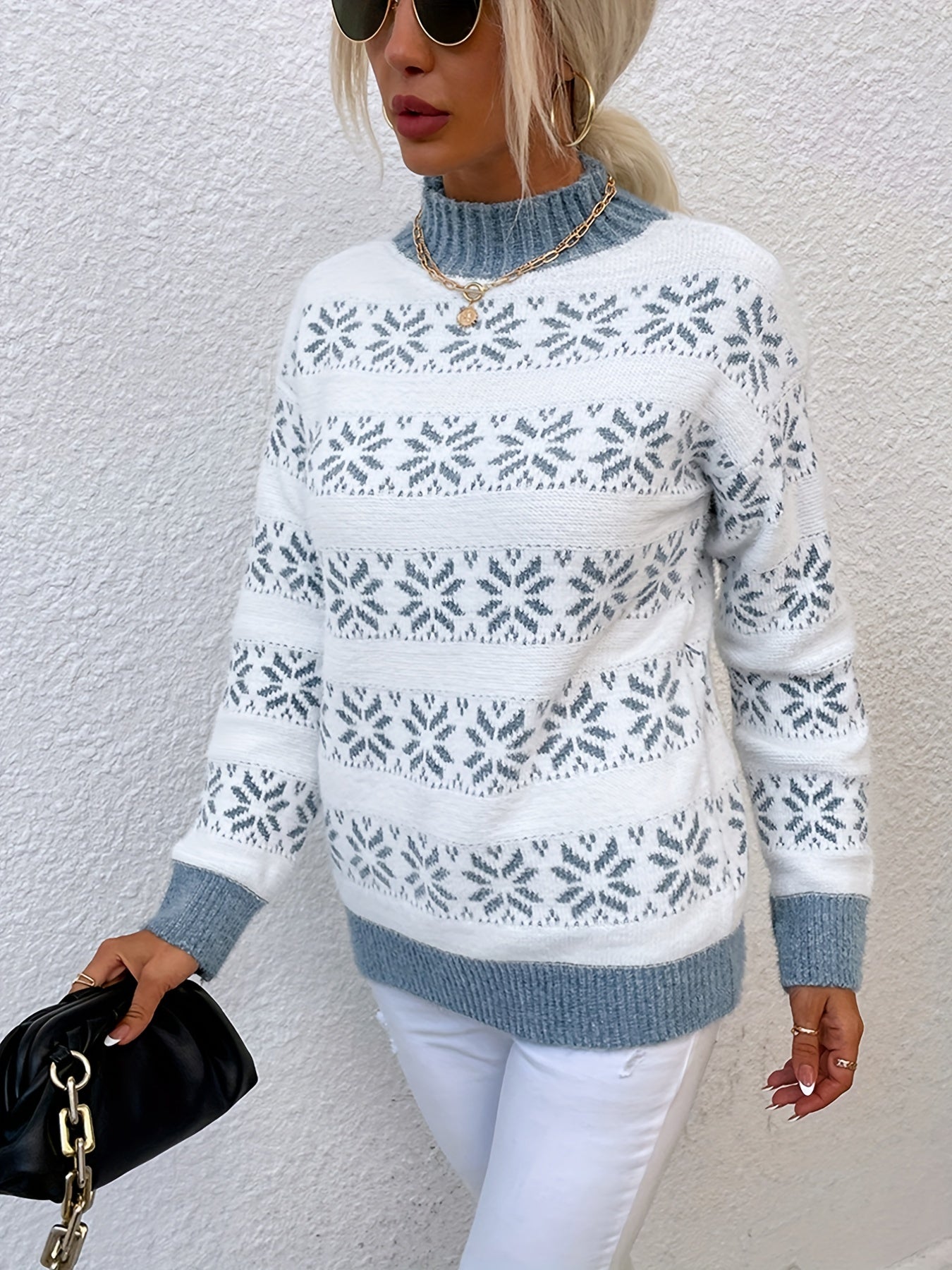 Damen Weihnachten Pullover Mit Norweger Muster | Rollkragen