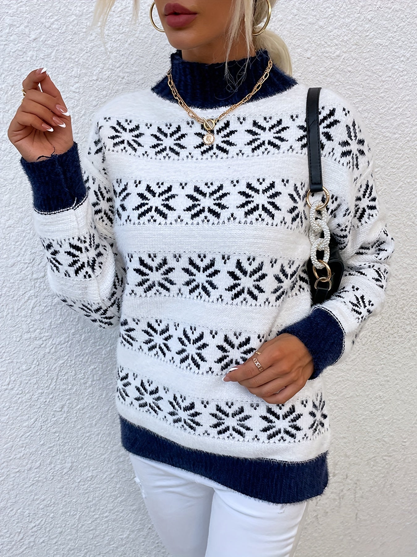 Damen Weihnachten Pullover Mit Norweger Muster | Rollkragen