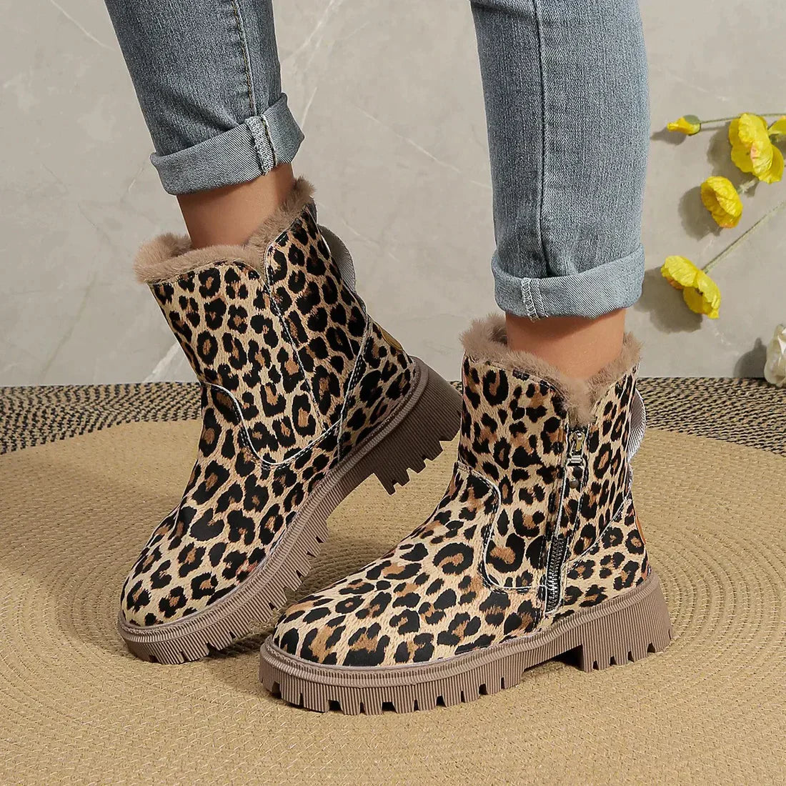 Damen Winterschuhe Mit Leopardenmuster Und Reißverschluss | Winter