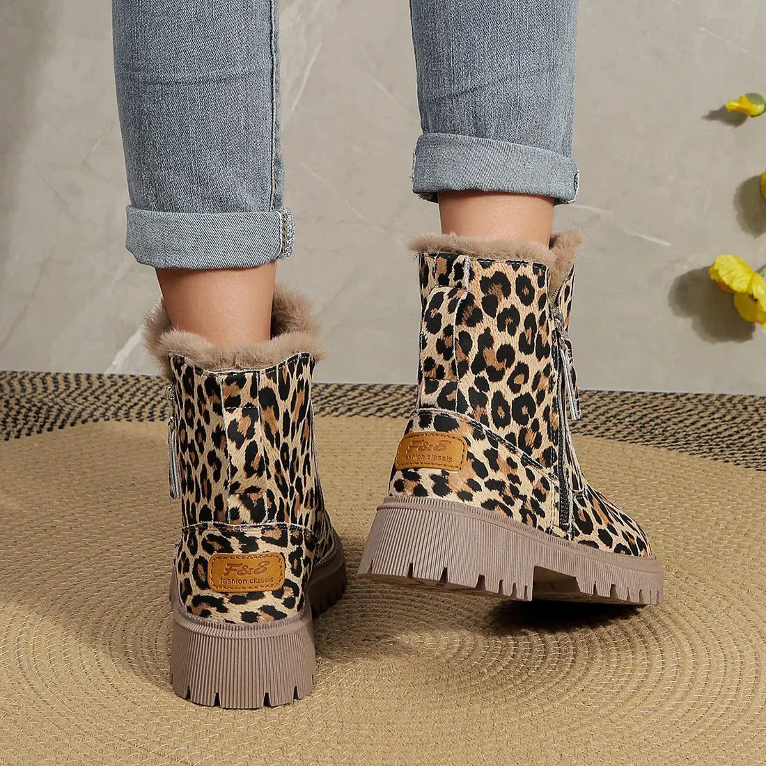 Damen Winterschuhe Mit Leopardenmuster Und Reißverschluss | Winter
