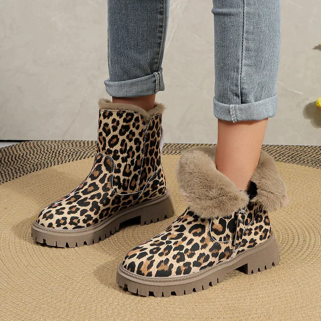 Damen Winterschuhe Mit Leopardenmuster Und Reißverschluss | Winter