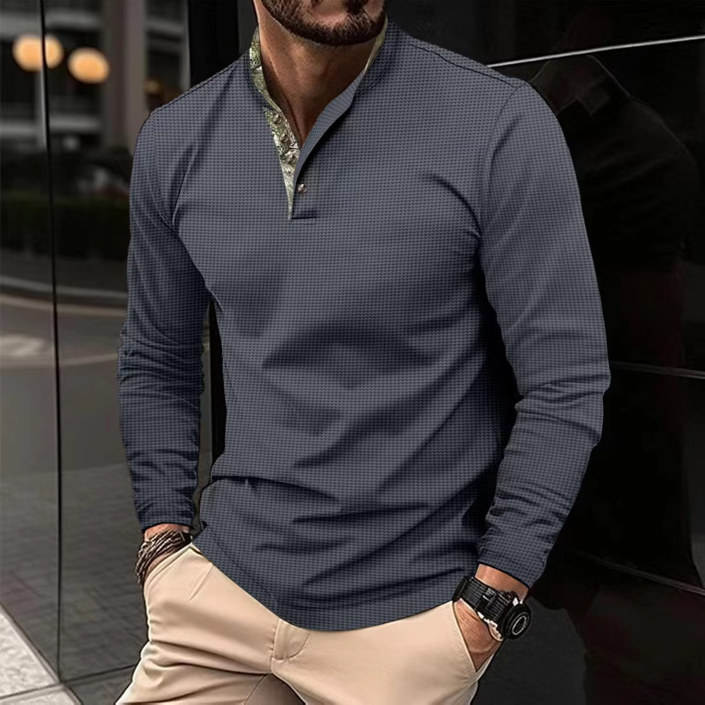 Elias | Herren Pullover Hemd | Langarm & Stehkragen