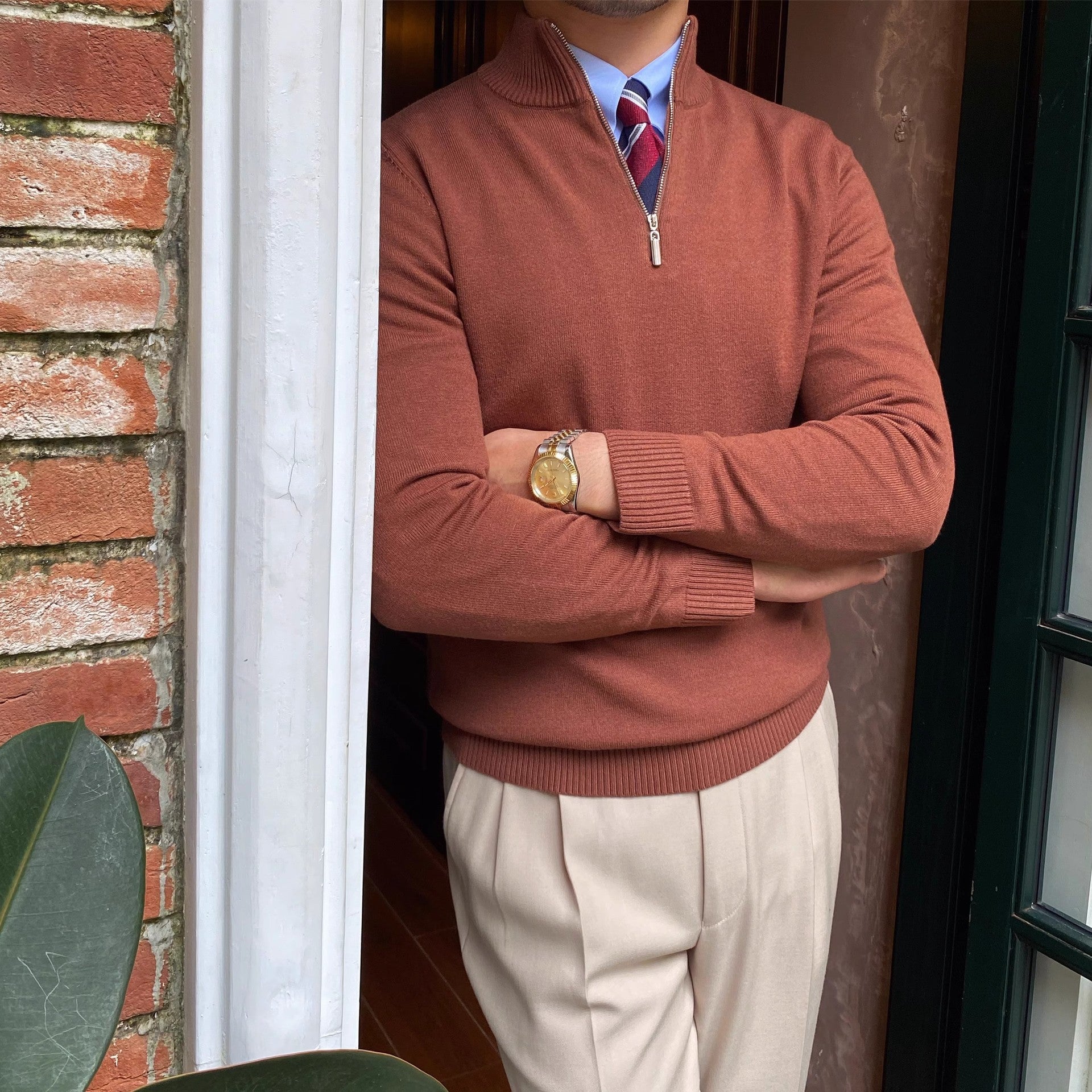 Frederik – Feinstrick Pullover mit Reißverschluss und Stehkragen