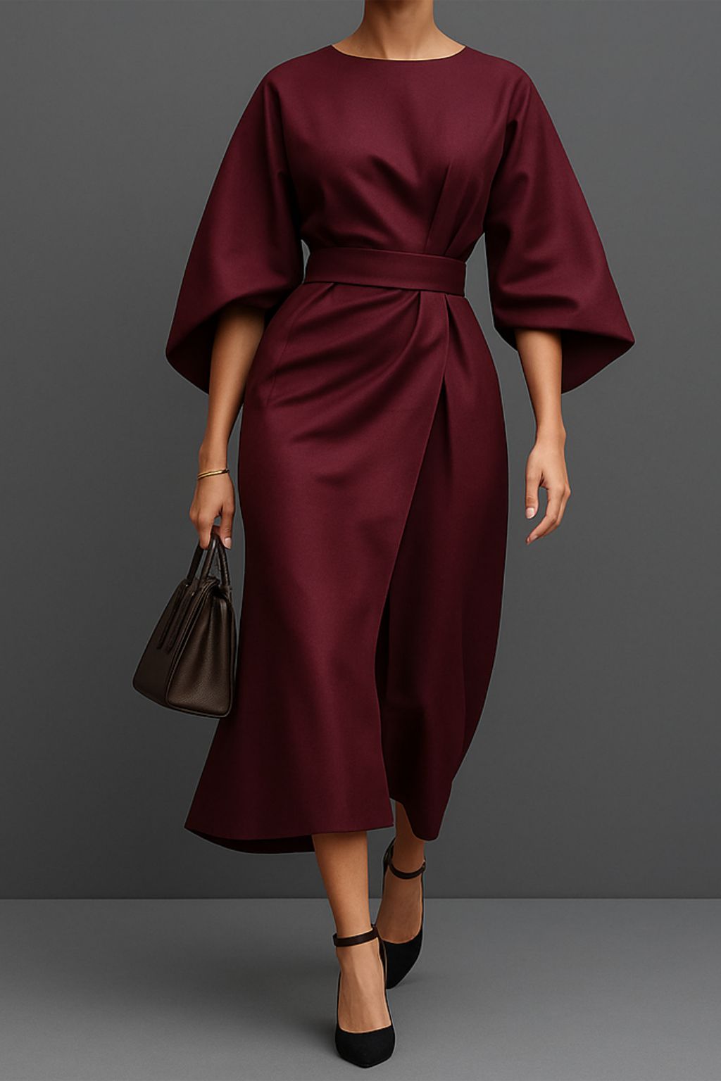 Greta | Damen Elegant Tailliert Midikleid | Midi