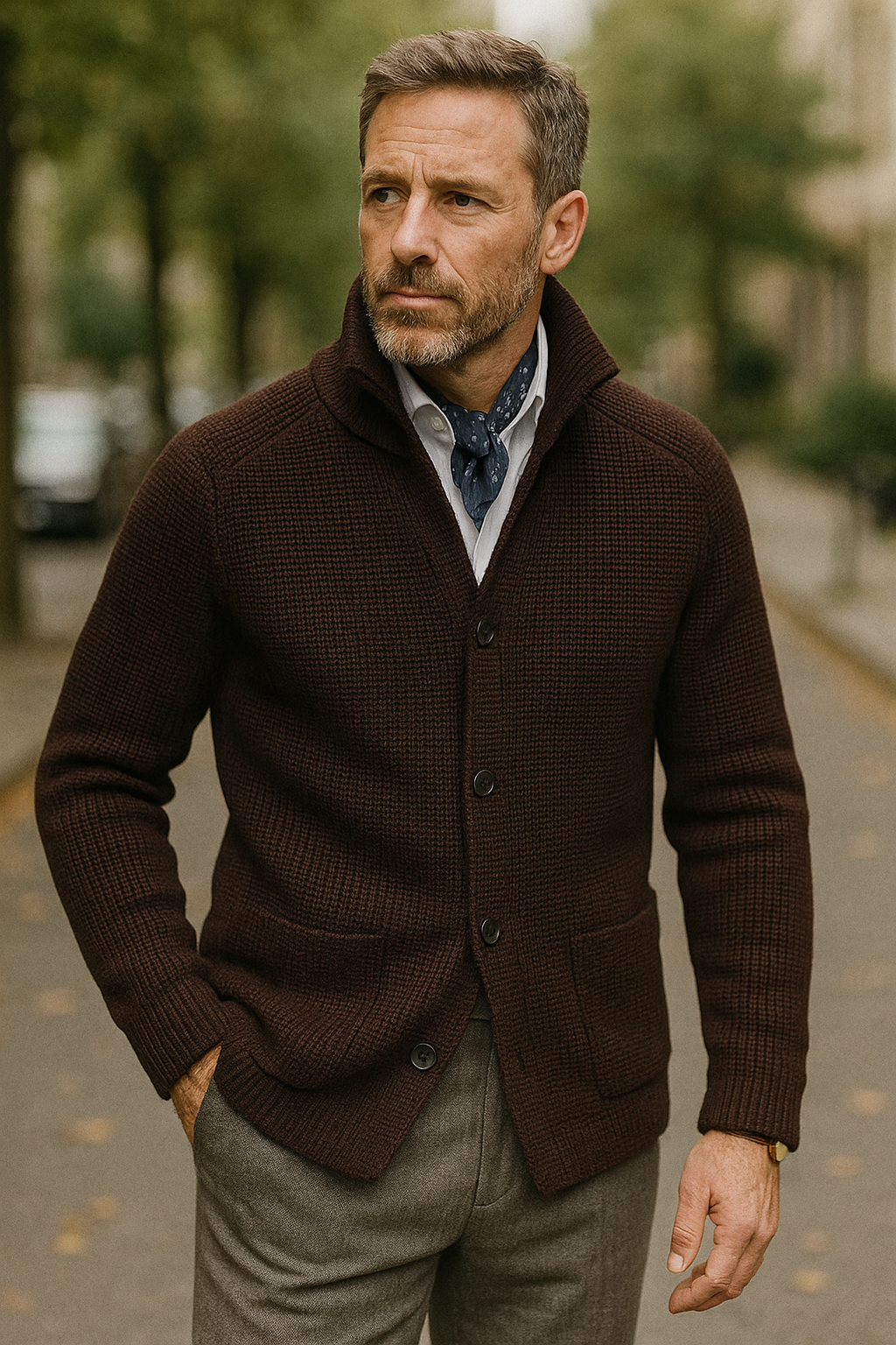 Hannes – Strickjacke mit Stehkragen und Knopfverschluss