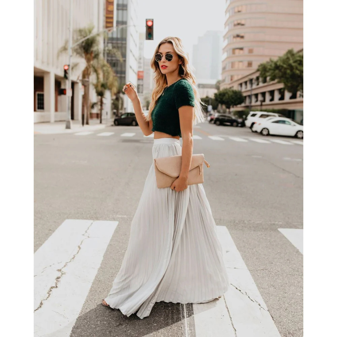 Helena | Damen Eleganter Plissierter Langer Rock | Zeitlos
