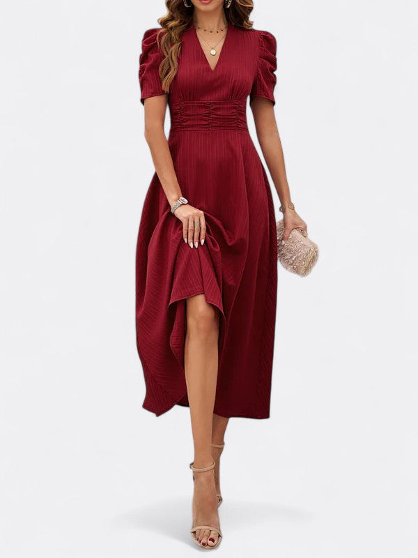 Helena | Damen Elegantes V-Ausschnitt Kleid | Midi