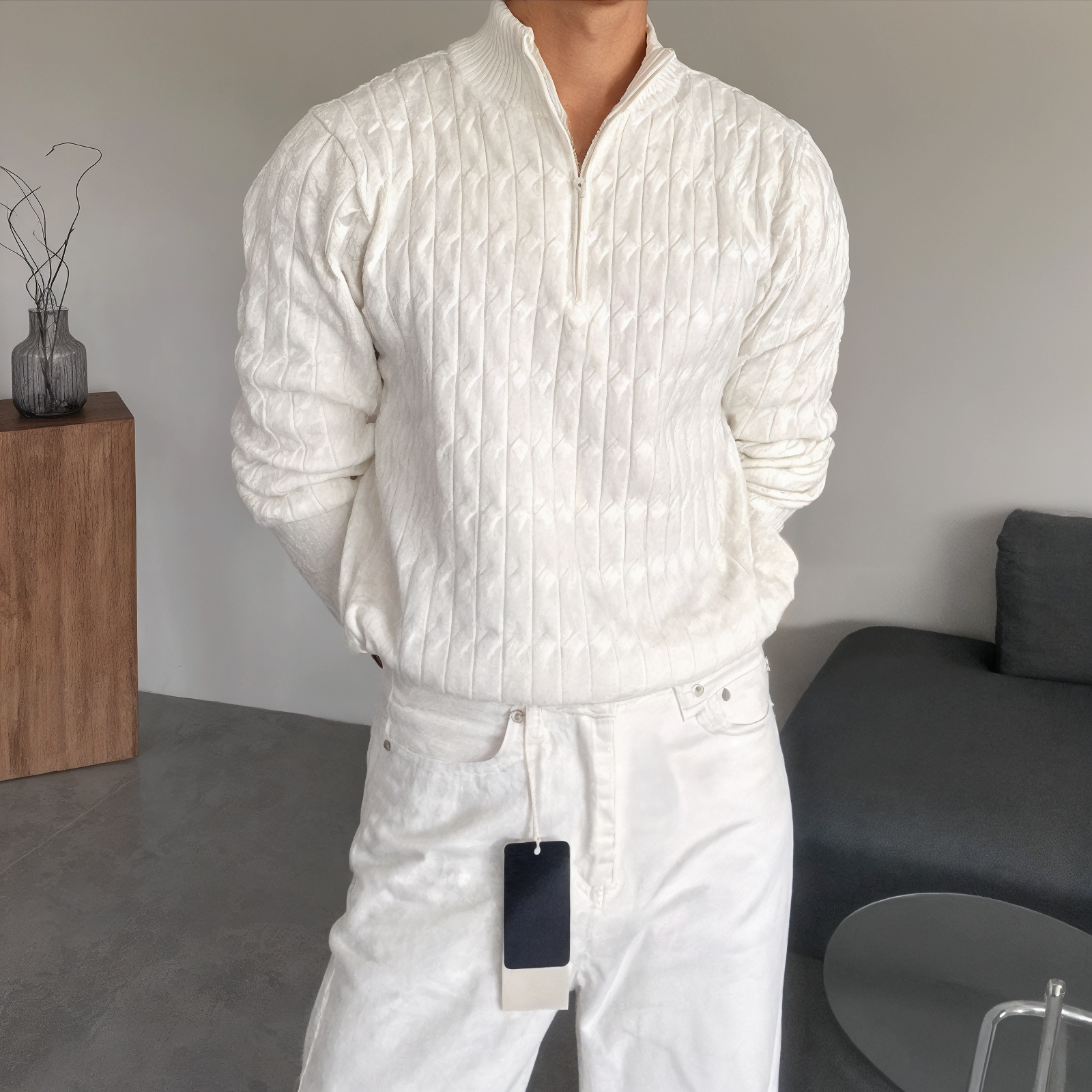 Henley - Pullover mit Stehkragen und Strickmuster – Modern Fit, ideal für Freizeit und Business.