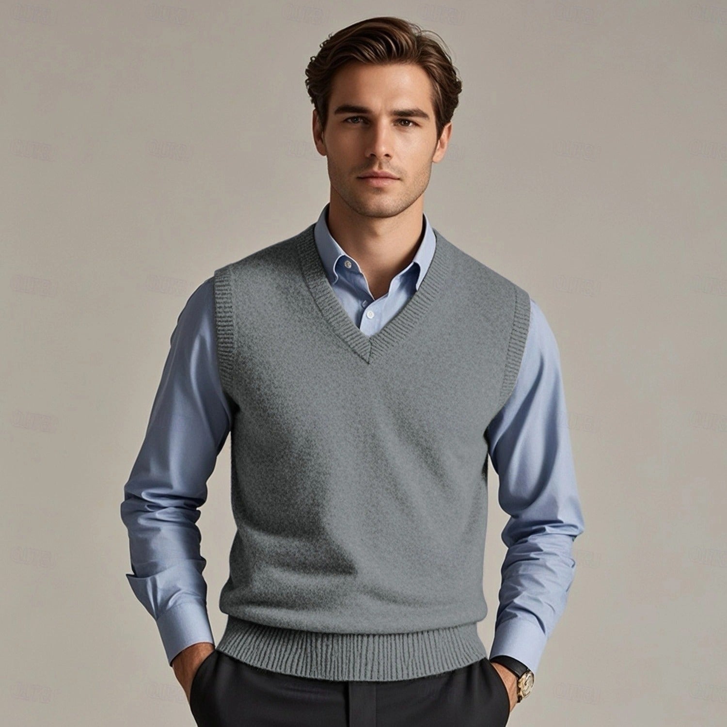 Herren Gilet Strick Mit V-Ausschnitt | Klassisch