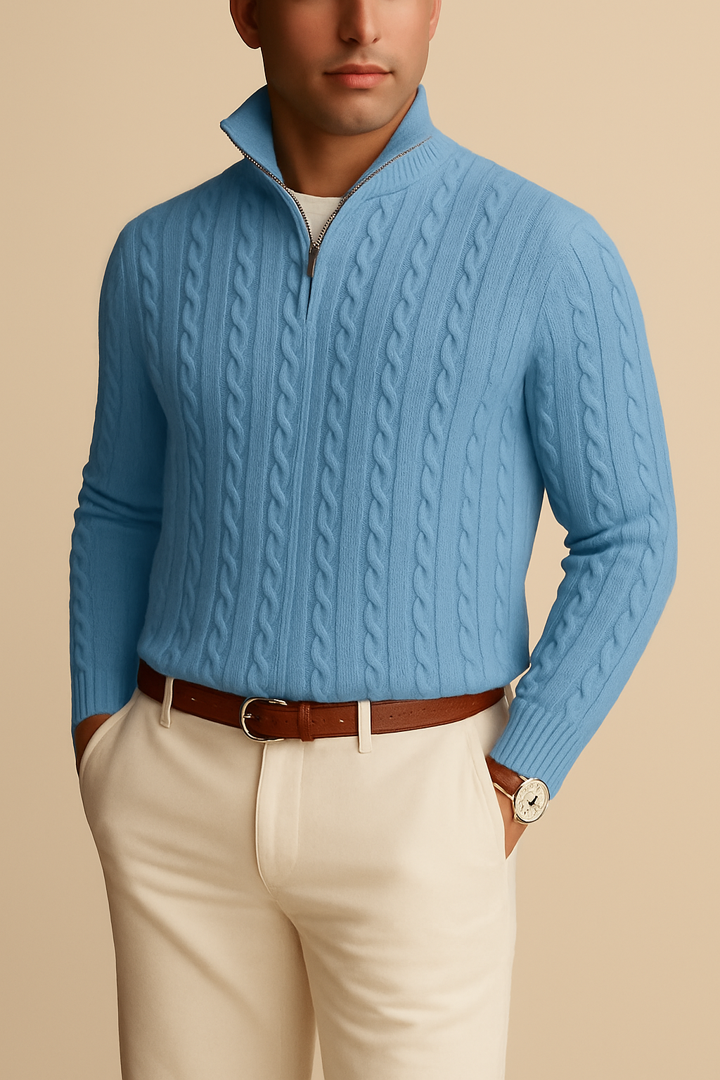 Leon - Strickpullover mit Zopfmuster und Reißverschluss, Herren Lässiger Look