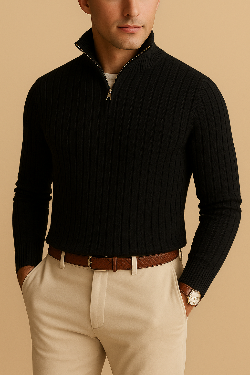 Lukas - Strickpullover mit Reißverschluss und Rippstrickmuster, Herren Lässiger Look
