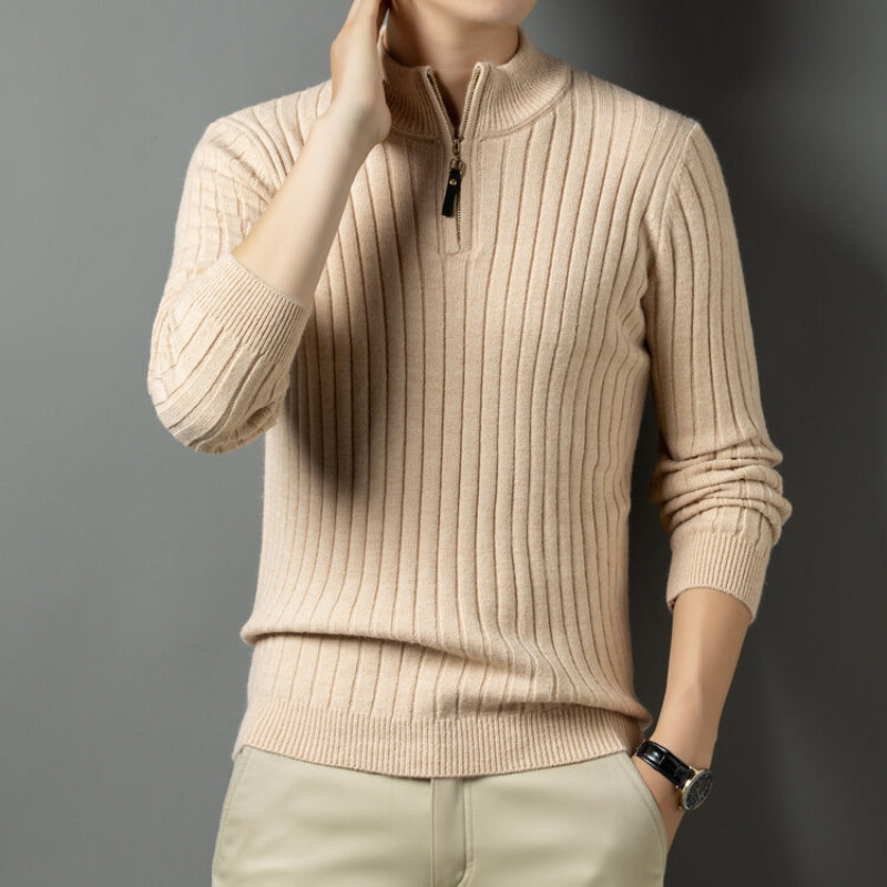 Lukas - Strickpullover mit Reißverschluss und Rippstrickmuster, Herren Lässiger Look