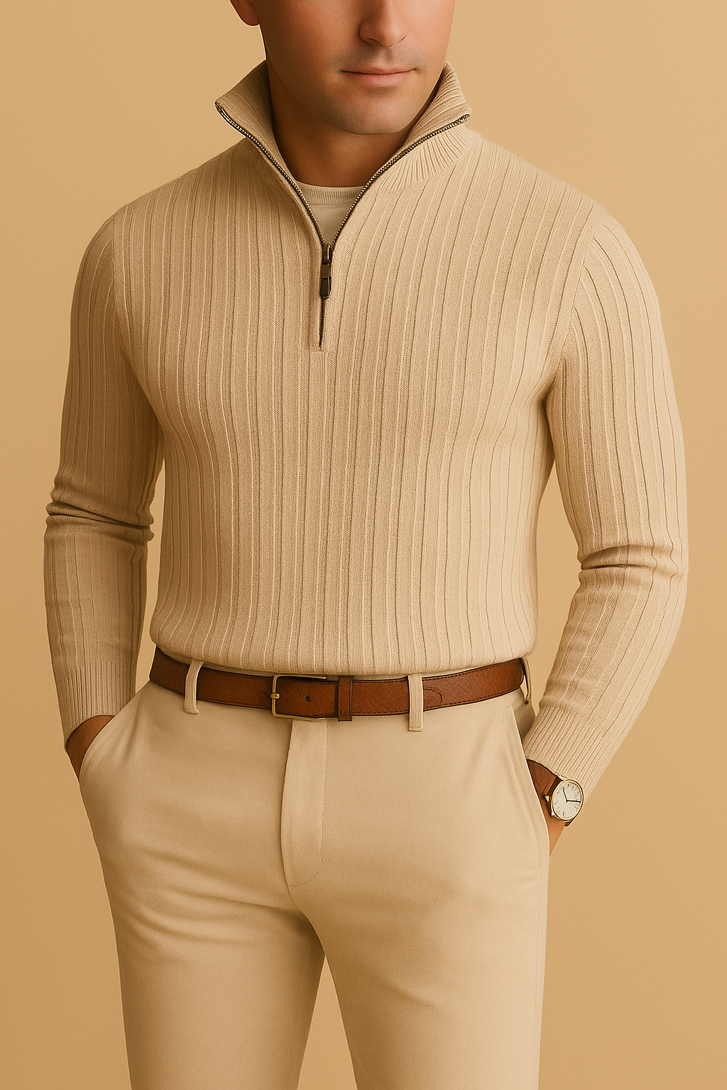 Lukas - Strickpullover mit Reißverschluss und Rippstrickmuster, Herren Lässiger Look